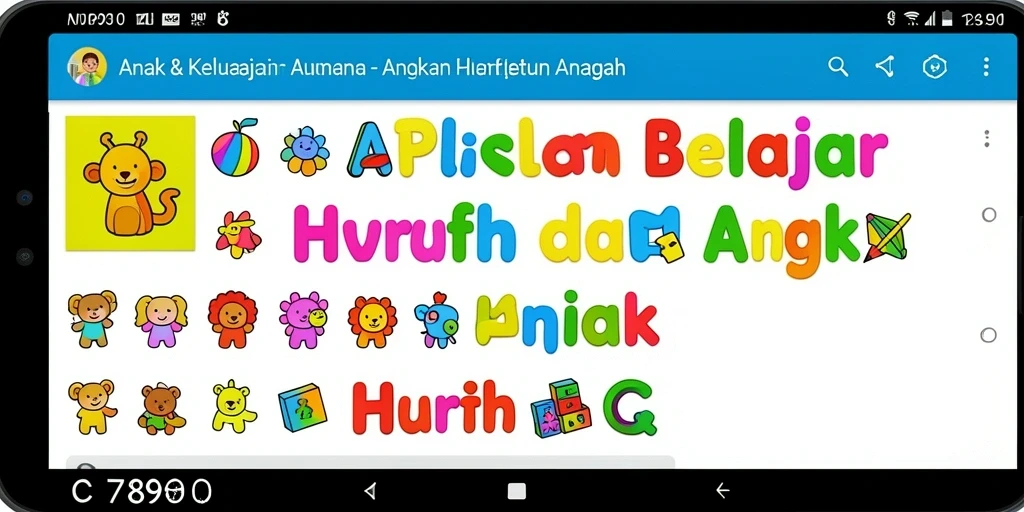 Antarmuka C7890 menampilkan aktivitas belajar huruf dan angka yang interaktif.