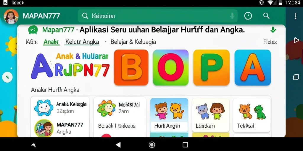 Tampilan aplikasi MAPAN777 yang ceria dan mendidik untuk belajar huruf dan angka.