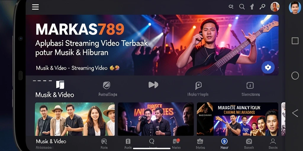 Antarmuka pengguna aplikasi MARKAS789 untuk Streaming Video.