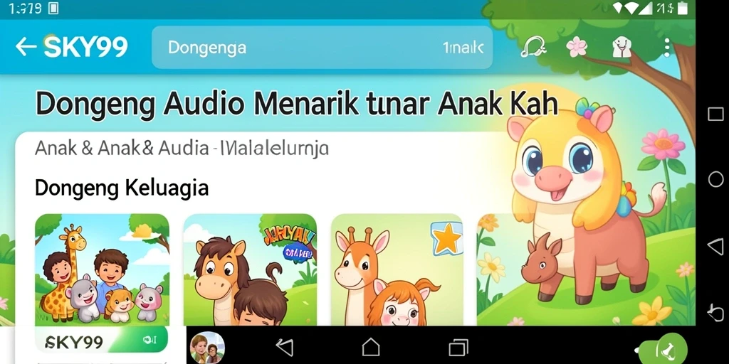 Antarmuka aplikasi SKY99 menampilkan beragam pilihan dongeng audio.