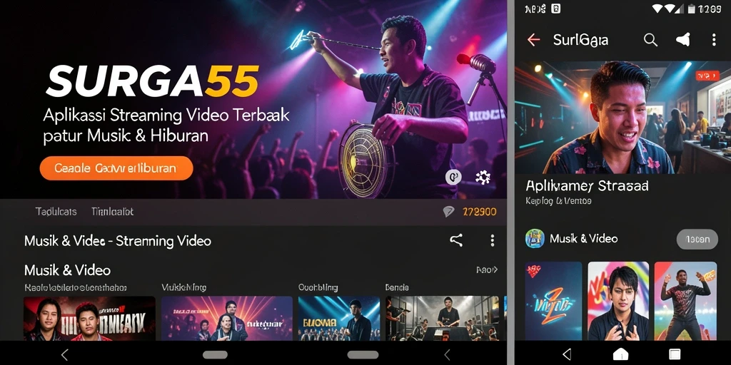 Tampilan antarmuka utama SURGA55 yang menarik dengan fitur Streaming Video.